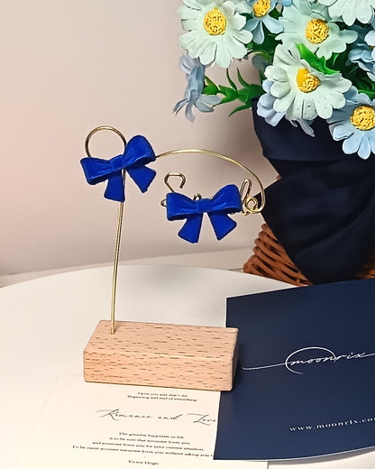 Ninette Navy Blue Ribbon Stud Earring