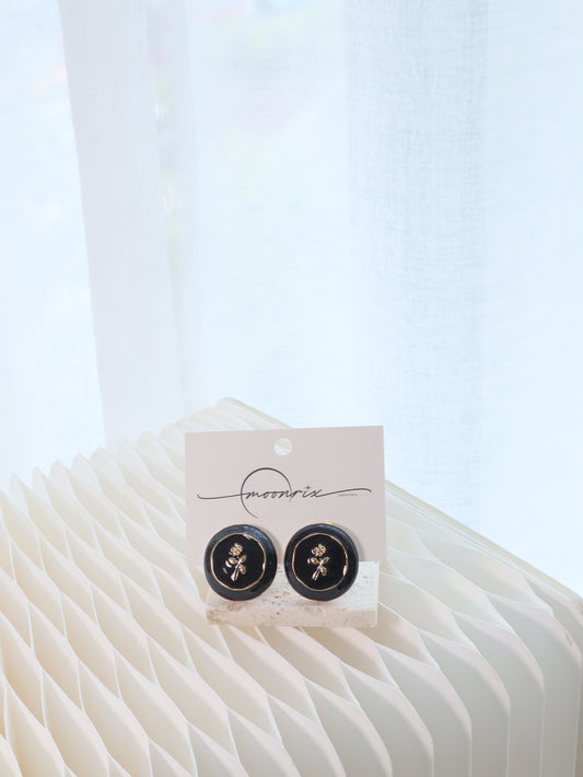 Rose de Jardin 14k Gold Plated Black Enamel Stud