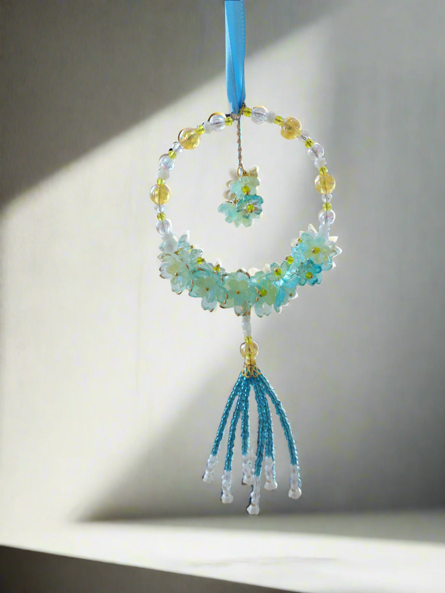 Golden Blue Blossom Car Pendant