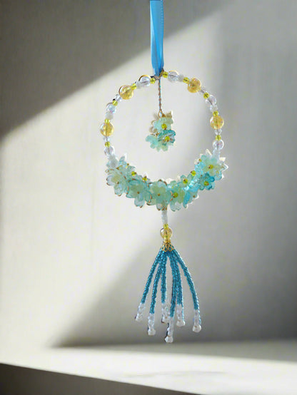 Golden Blue Blossom Car Pendant