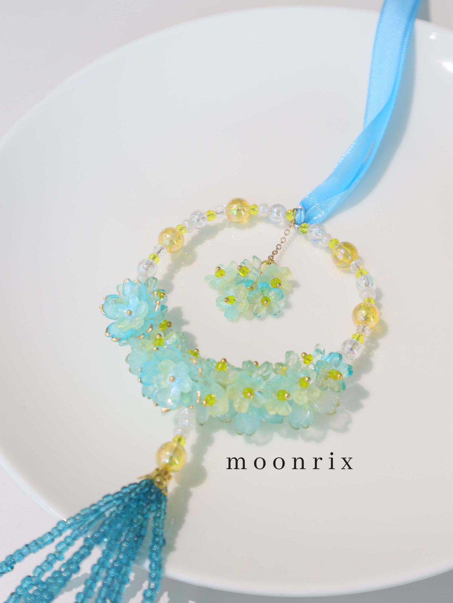 Golden Blue Blossom Car Pendant