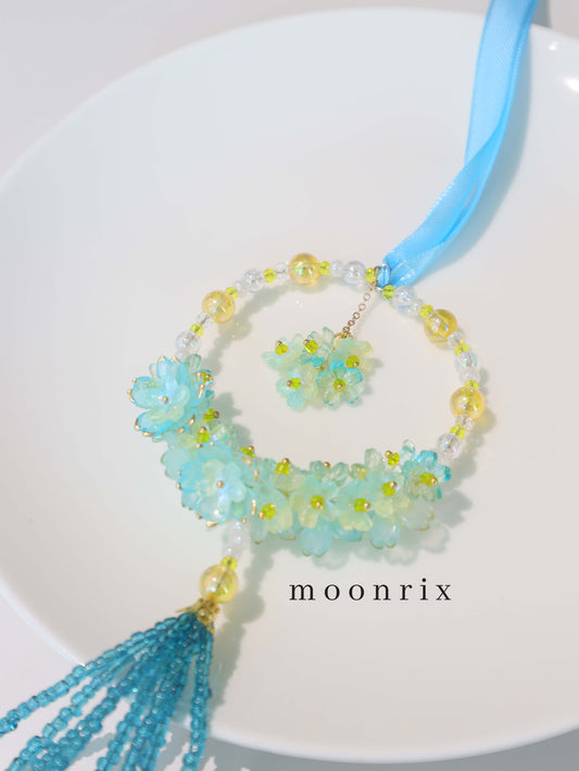 Golden Blue Blossom Car Pendant